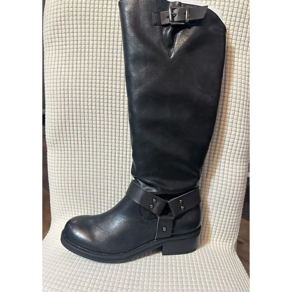 Volatile NEW size 7.5 tall black harness riding boots Meridee moto